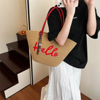 Simple Fashion Big Tote Bags For Women Cotton Fabric Woven Design Letter Embroidered  Luxury Large Capacity Shopper Shoulder Bag