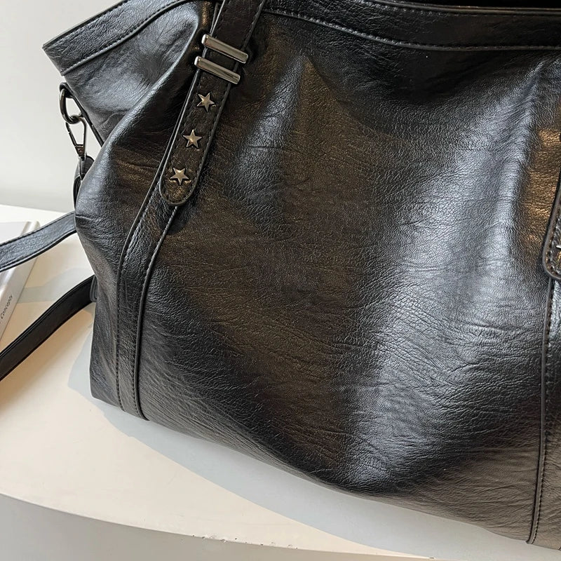 MOODS Large Sized Tote Bags For Women Soft PU Leather Pure Color Large Capacity Shopper Shoulder Crossbody Bag Quality Handbags