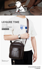 Men's crossbody bag, fashionable leather bag, trendy retro men's top layer cowhide shoulder bag