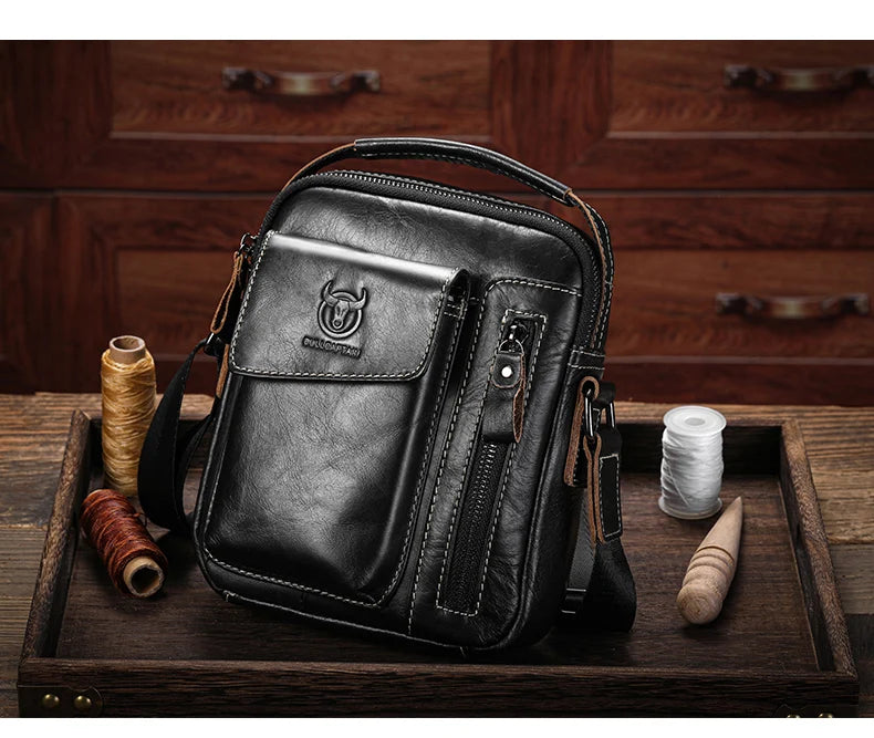 Casual Fashion Men's Messenger Bag's Business Portable Handbag Man Leather Shoulder Bag Mobile 6.5'' Phone Bags