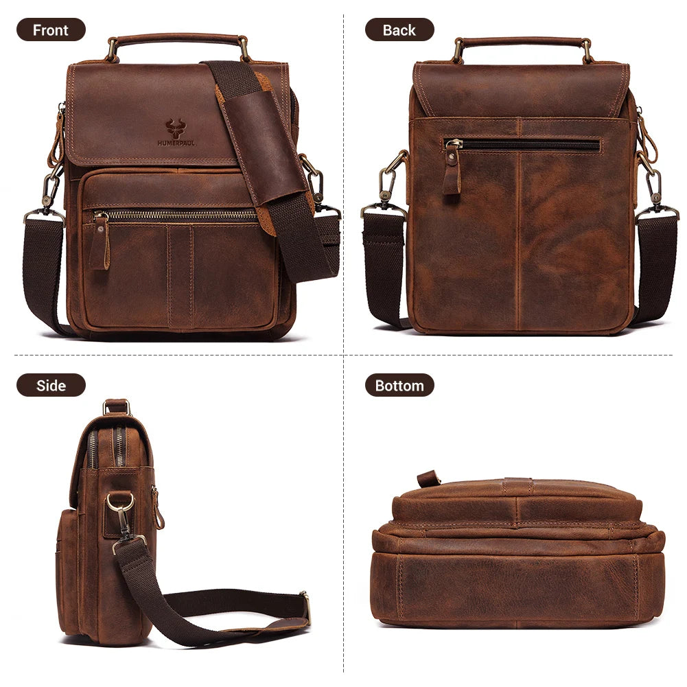 Genuine Leather Men's Shoulder Bag Luxury Work Business Messenger Bags Fashion Male Crossbody with Adjustable Straps