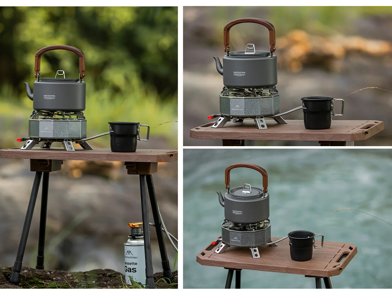 Camping Tea Kettle - Aluminum Alloy Construction, Wooden Handle, Portable Outdoor Kettle for Camping, Hiking, Durable Cookware