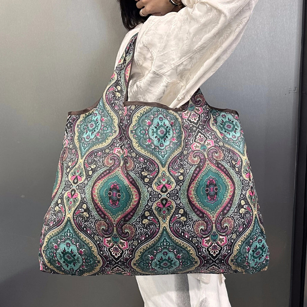 Tote Bag, Large-Capacity Tote Bag, Reusable Satchel Environmentally Friendly Lightweight Shopping Bag with Printed Pattern, Outdoor Foldableable Satchel Camping Style Travel Bag