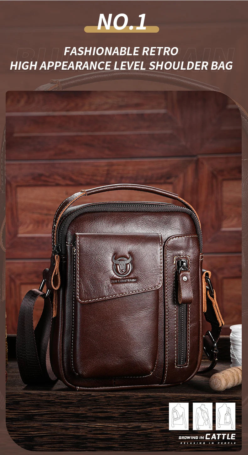 Casual Fashion Men's Messenger Bag's Business Portable Handbag Man Leather Shoulder Bag Mobile 6.5'' Phone Bags