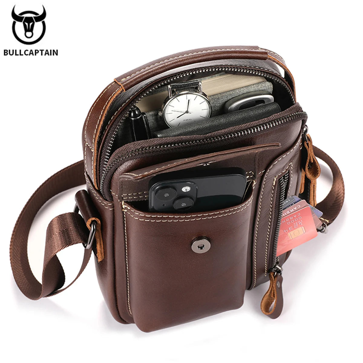 Casual Fashion Men's Messenger Bag's Business Portable Handbag Man Leather Shoulder Bag Mobile 6.5'' Phone Bags