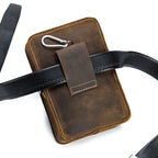 Crazy Horse Skin Men's Wearing Belt Phone Waist Bag Top Layer Cowhide Multi functional Single Shoulder Crossbody Phone Bag