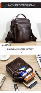 Men's crossbody bag, fashionable leather bag, trendy retro men's top layer cowhide shoulder bag