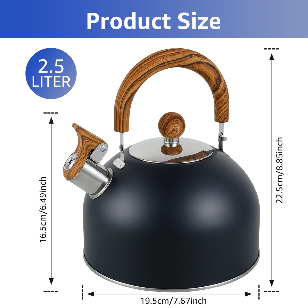 Whistling Kettle with Ergonomic Handle 2L Stove Top Kettle Stainless Steel Stove Top Tea Kettle Rapid Boiling Stove Top Tea Pots