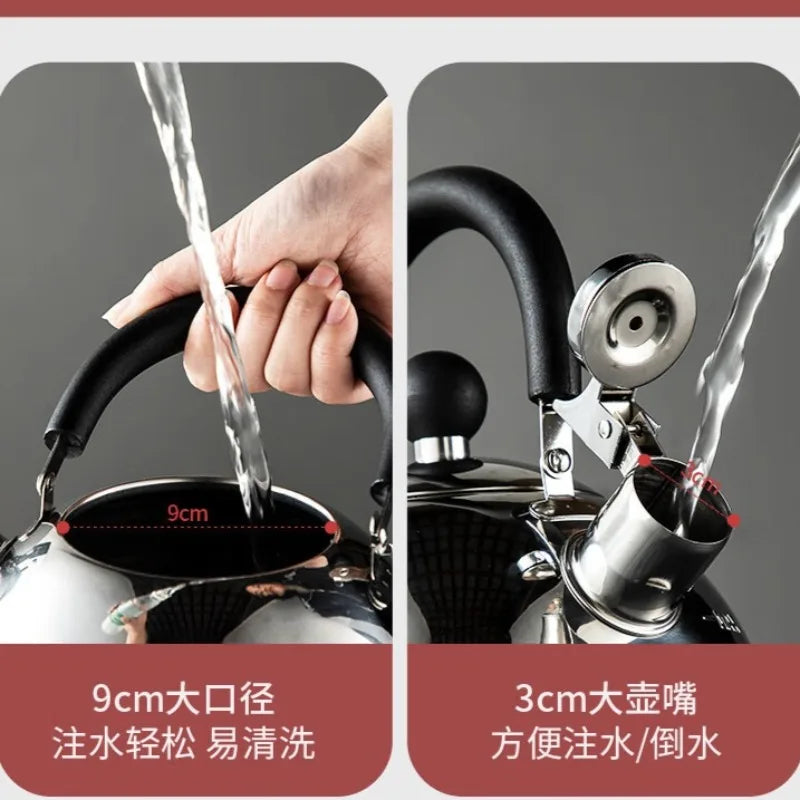 304 Stainless Steel Whistle Kettle 1.5-5L Multiple Sizes Large Capacity Sounding Kettle for Induction Stove Kitchen Supplies