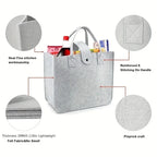 Tote Bag Women Shopping Bag Felt Foldable Grocery Basket  Storage Organizer Utility Tote Handbag for Picnic Beach Pool Travel
