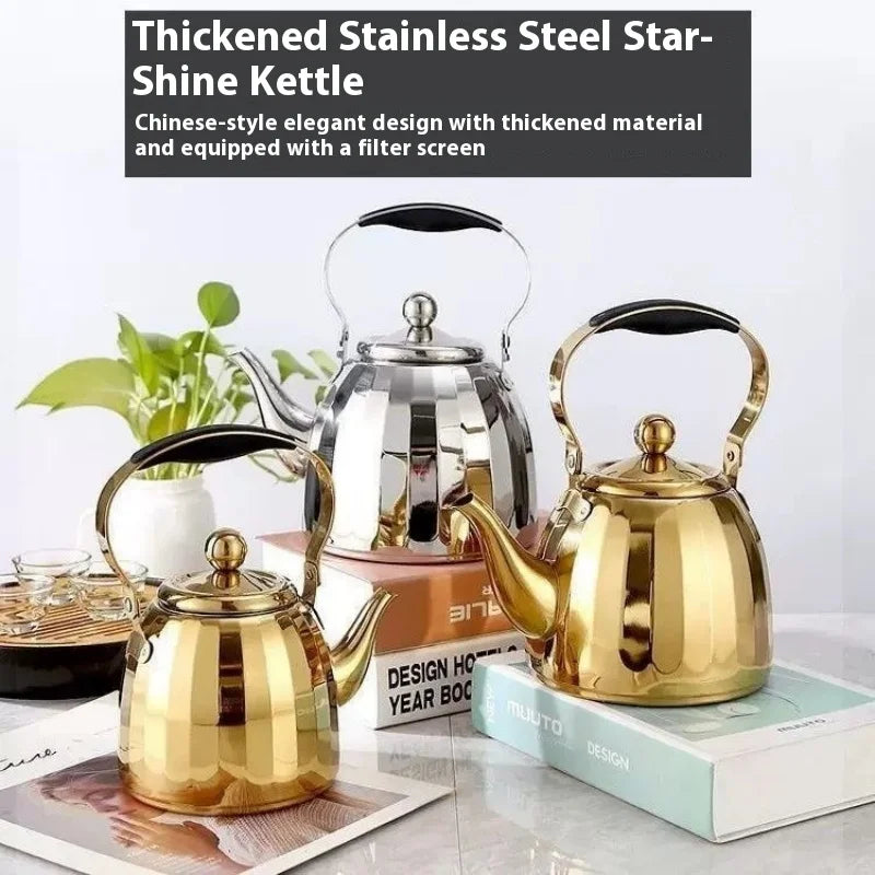 1/1.5/2L Stainless Steel Kettle Tea Pot with Filter Large Capacity Flower Teapot Suitable for Gas Stove Electric Ceramic Furnace
