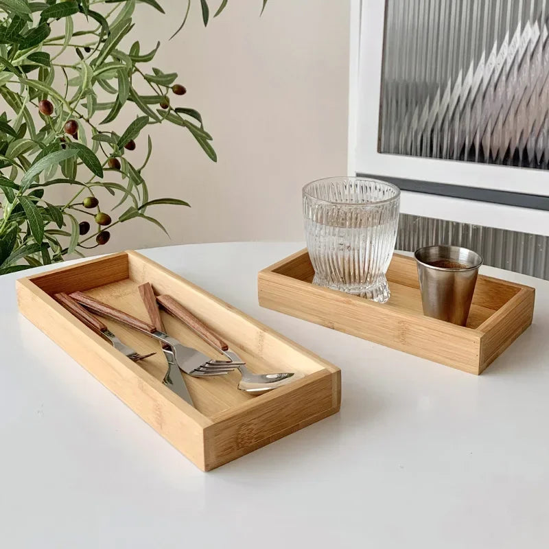 Rectangular WOOD Tea Tray Wooden Serving Tray Plate Fruit Bread Food Storage Tray Tableware Stand Home Kitchen Supplies