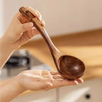 Teak Wooden Ladle Spoon Kitchen Serving Spoon With Back Hooks Non-stick Wooden Soup Ladle   For Cooking Serving And Stirring