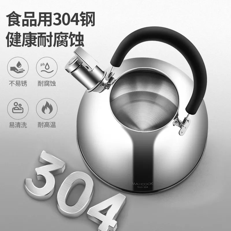 304 Stainless Steel Whistle Kettle 1.5-5L Multiple Sizes Large Capacity Sounding Kettle for Induction Stove Kitchen Supplies