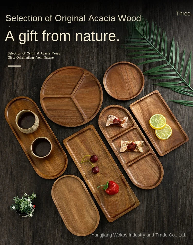 Japanese solid wood fruit plate factory wholesale wooden tray multi-size high-value fruit tray snack plate