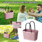 Portable Picnic Tote Shopping Bag Large Capacity  Bag, Large Plastic Utility Basket,Washable Beach Travel Handbag Storage Bags