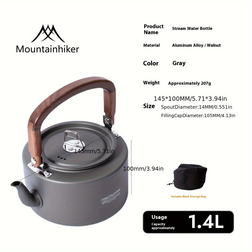 Camping Tea Kettle - Aluminum Alloy Construction, Wooden Handle, Portable Outdoor Kettle for Camping, Hiking, Durable Cookware
