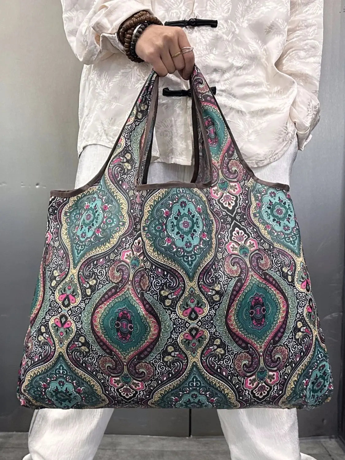 Tote Bag, Large-Capacity Tote Bag, Reusable Satchel Environmentally Friendly Lightweight Shopping Bag with Printed Pattern, Outdoor Foldableable Satchel Camping Style Travel Bag