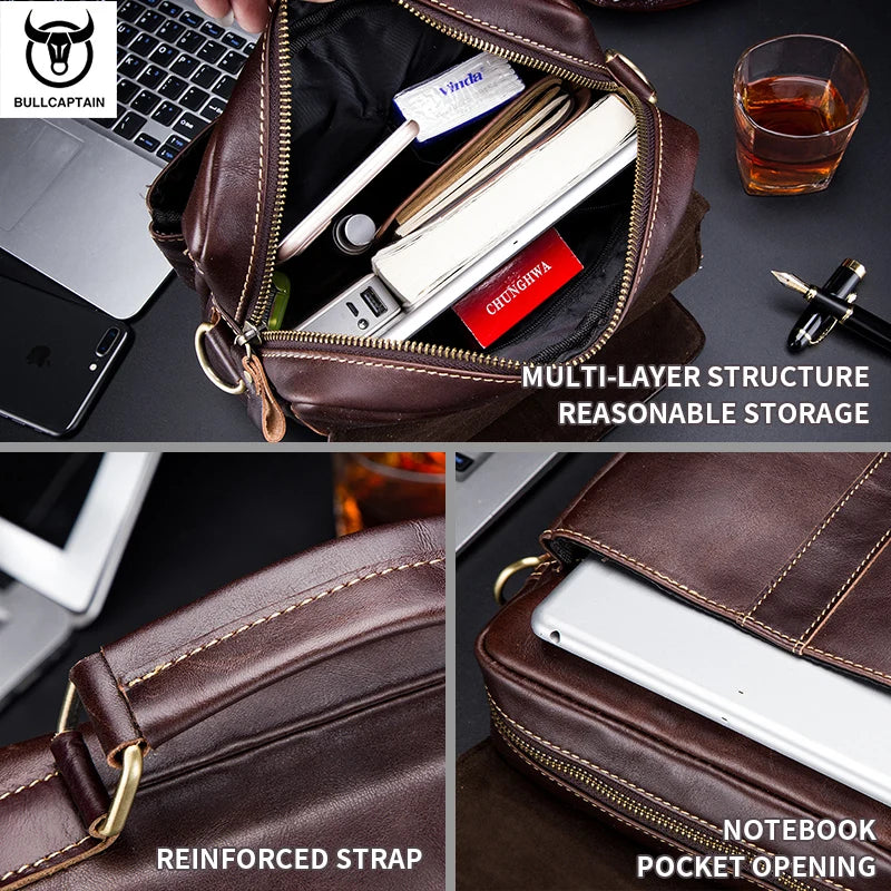 Men's Leather Shoulder Bag, Retro Business Crossbody Bag, Large Capacity Fashion Casual Youth Student Handbag