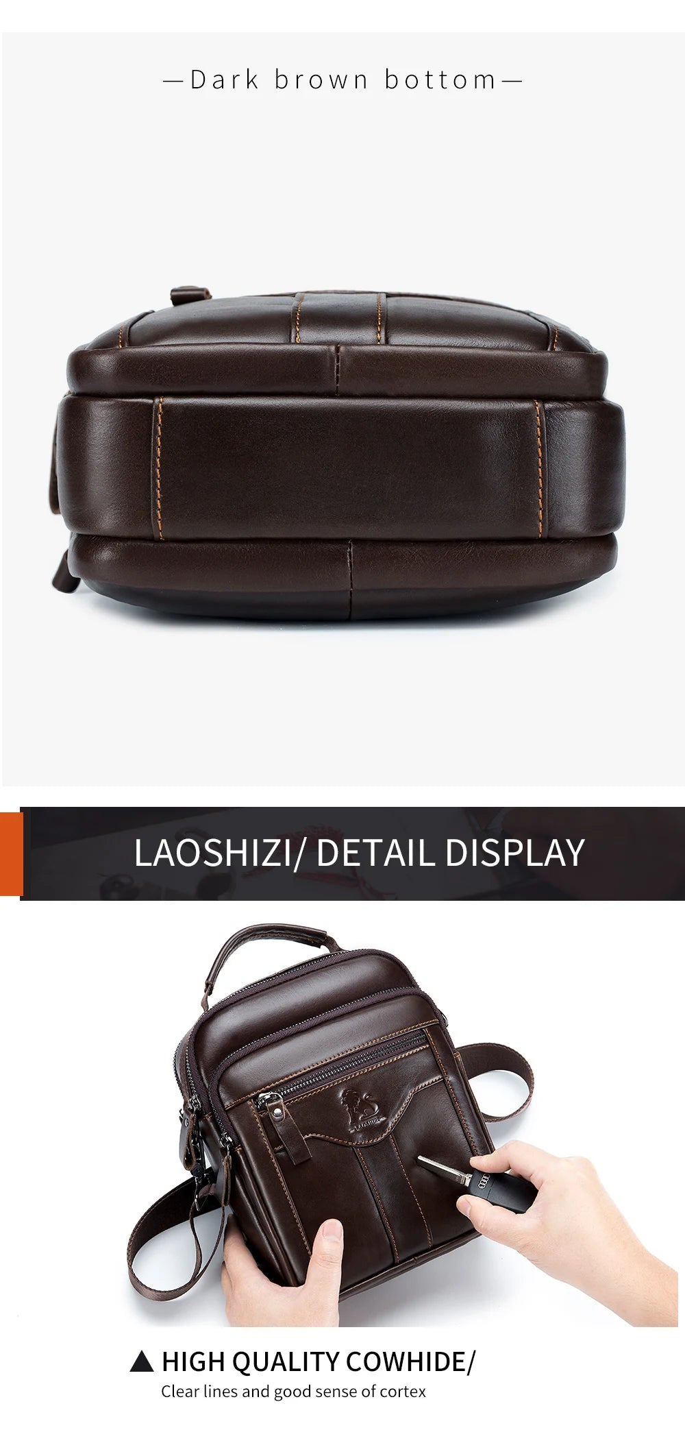 Men's crossbody bag, fashionable leather bag, trendy retro men's top layer cowhide shoulder bag