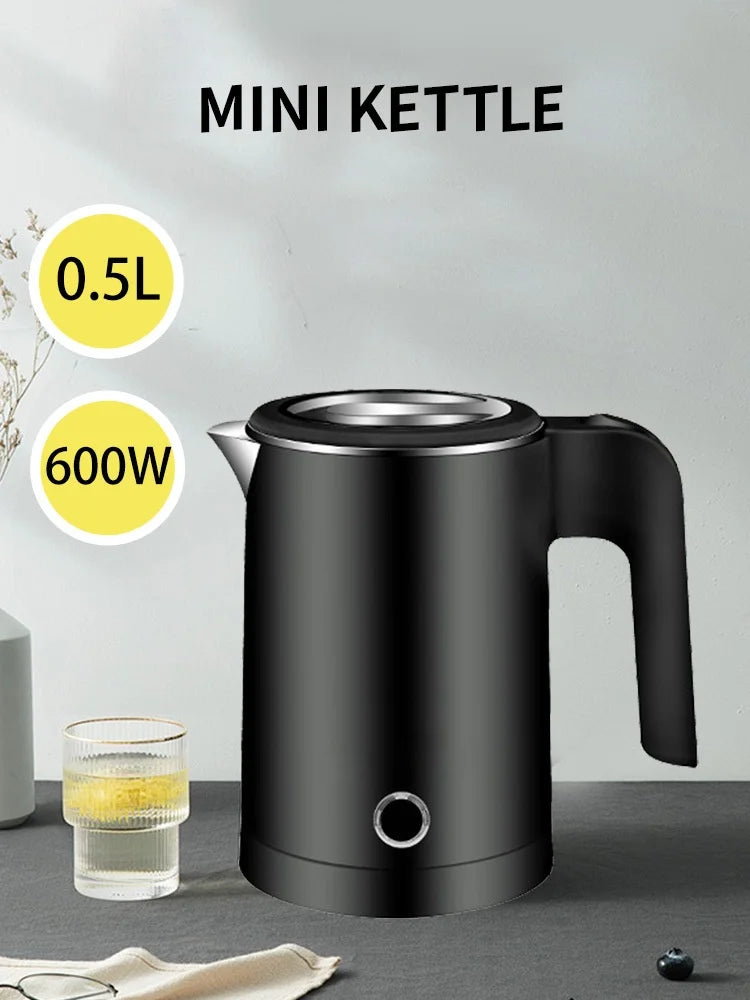 Portable 500ML Travel Electric Kettle Stainless Steel Water Boiler for Tea Coffee Hot Water Family Camping Kitchen Smart Kettle