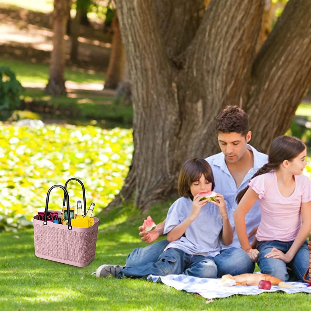 Portable Picnic Tote Shopping Bag Large Capacity  Bag, Large Plastic Utility Basket,Washable Beach Travel Handbag Storage Bags