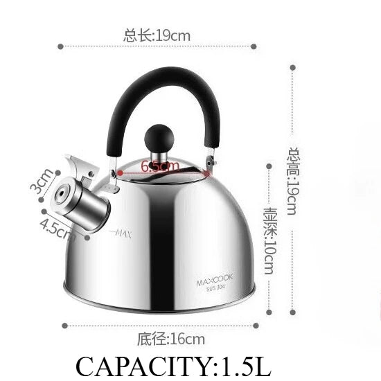 304 Stainless Steel Whistle Kettle 1.5-5L Multiple Sizes Large Capacity Sounding Kettle for Induction Stove Kitchen Supplies