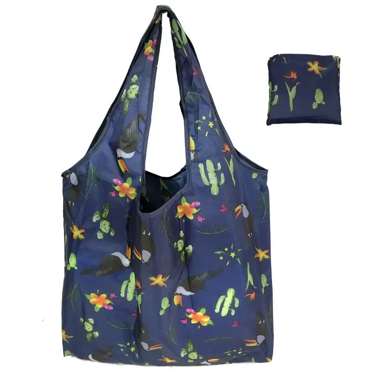 Tote Bags Flower Print Women's Grocery Handbags Outdoor Foldable Shopper Eco Shopping Bag Reusable Storage Bag Organizer Bags