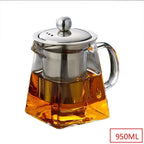 Heat Resistant Glass Teapot With Stainless Steel Coffee Infuser Heated Container Tea Pot Good Clear Kettle Square Filter Baskets