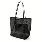 Women's Large Capacity Beach Tote Bag - Durable Polyester Woven Shoulder Bag with Open Top for Travel, Shopping
