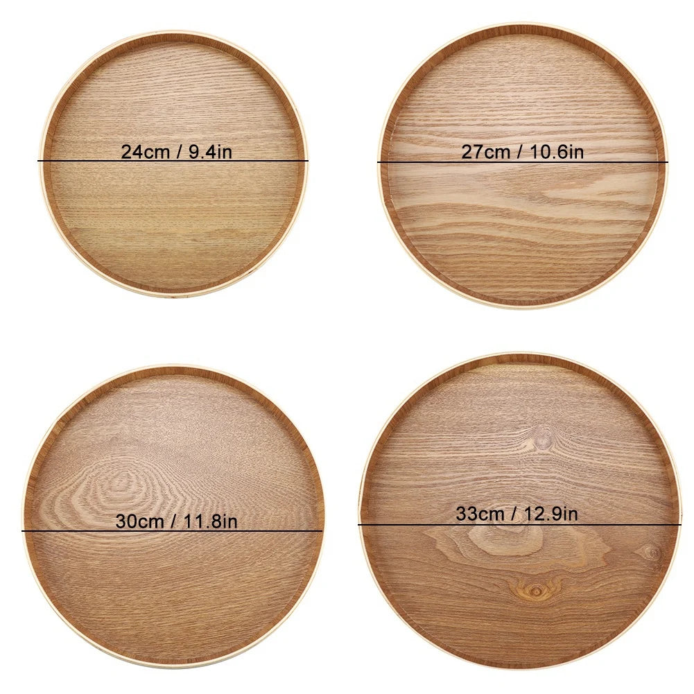 Wooden Serving Tray Tea Plate Fruits Candies Food Tray Home Decoration Round Tableware Salad Dessert Plate Kitchen Accessories
