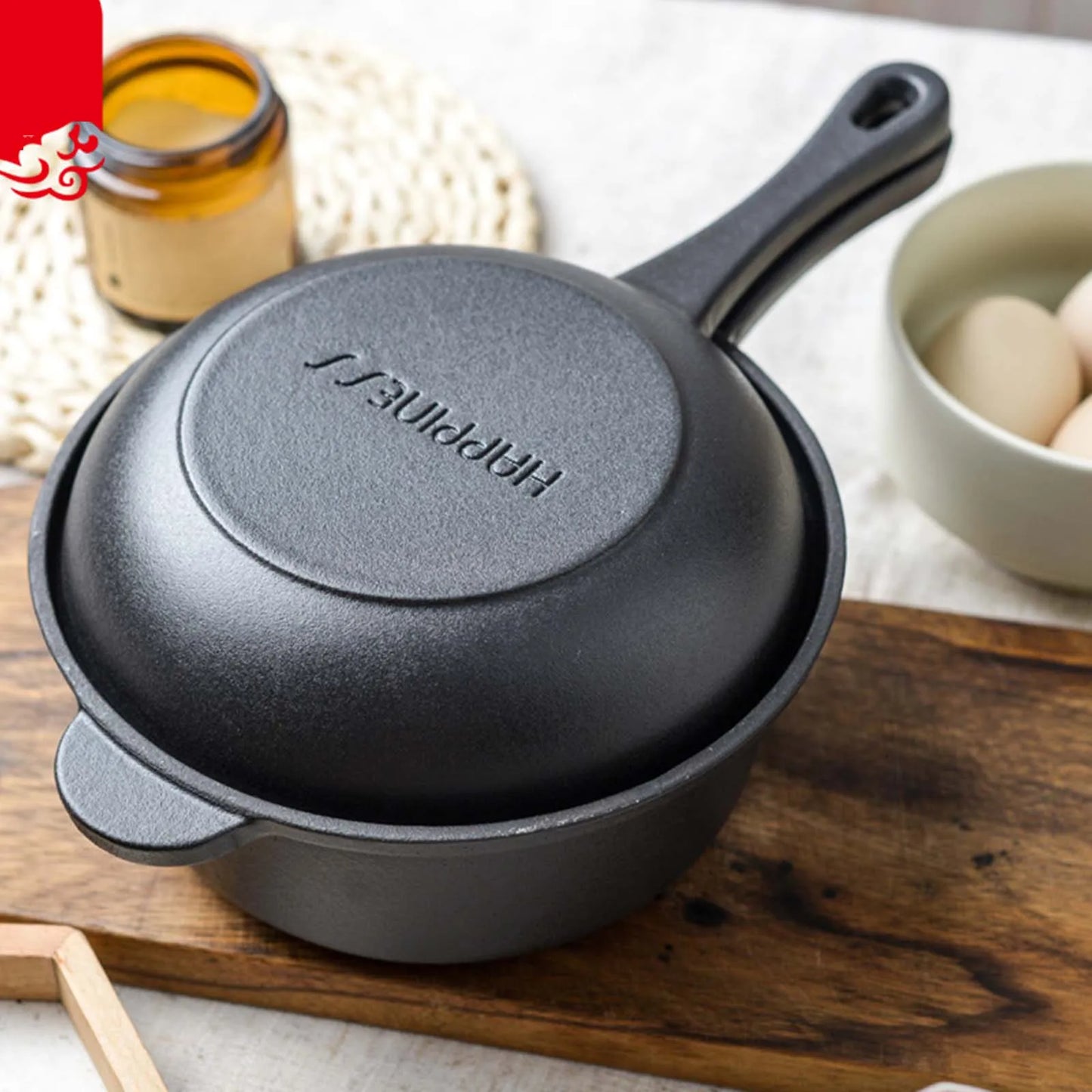 Cast Iron Skillet Pan Set with Skillet Lid BBQ BBQ Steak Pot Grill Cooking Pot Stewpot Frying Pan for Outdoor Indoor Home