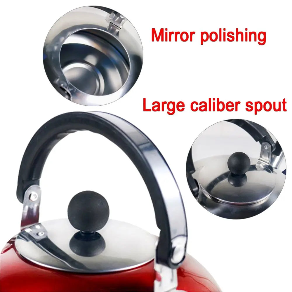 3L Stainless Steel for Hiking Cooking Ergonomic Handle Whistling Kettle Teakettle Stove Gas Water Kettle Teapot for Trips