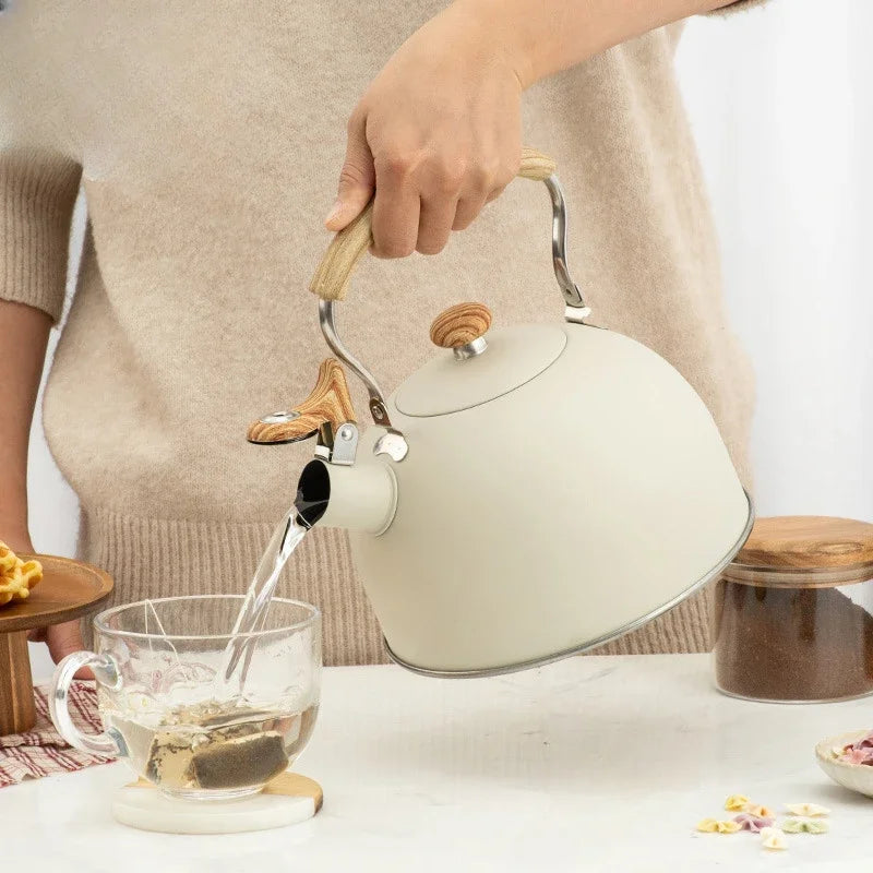 Whistle Kettle Stainless Steel Kettle for Boiling Water Chirping Camping Teapot Folding Handle Teapots to Boil Water Gas Stove