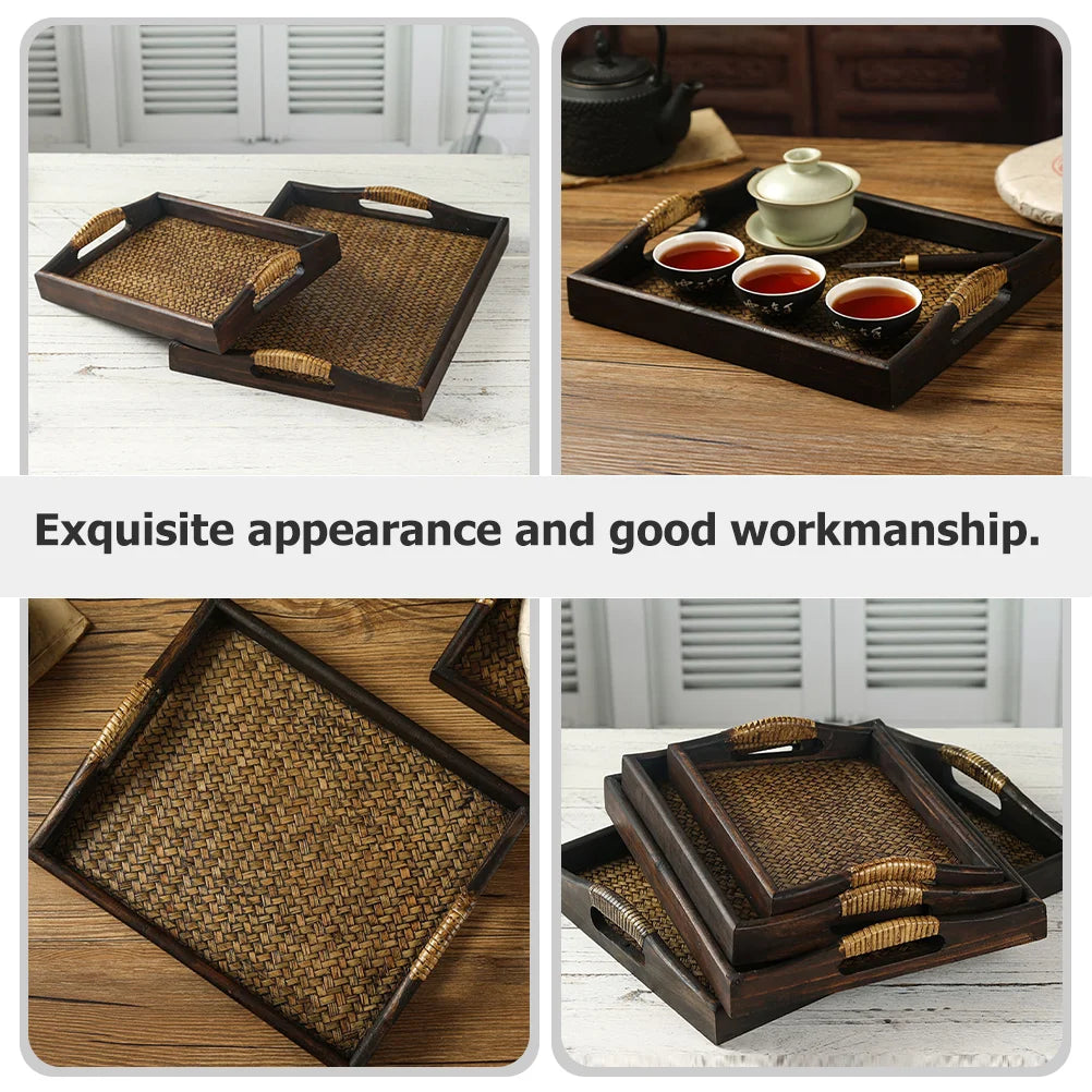 Wooden Serving Tray With Handles Natural Wood Fruit Tray For Restaurant Hotel Buffet Rectangular Tea Tray Household Storage