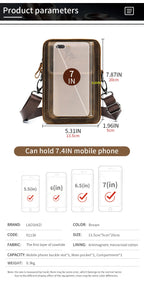 Crazy Horse Skin Men's Wearing Belt Phone Waist Bag Top Layer Cowhide Multi functional Single Shoulder Crossbody Phone Bag