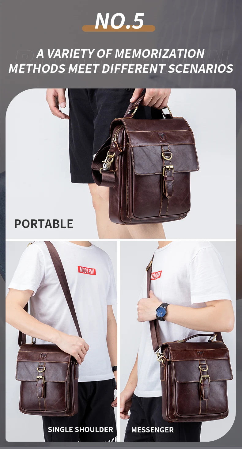 Men's Leather Shoulder Bag, Retro Business Crossbody Bag, Large Capacity Fashion Casual Youth Student Handbag