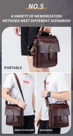 Men's Leather Shoulder Bag, Retro Business Crossbody Bag, Large Capacity Fashion Casual Youth Student Handbag