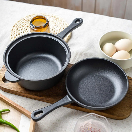 Cast Iron Skillet Pan Set with Skillet Lid BBQ BBQ Steak Pot Grill Cooking Pot Stewpot Frying Pan for Outdoor Indoor Home