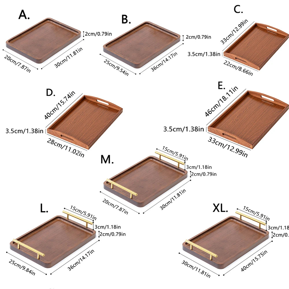 Wooden Serving Tray with Handles Bamboo Tea Tray Food Tray for Breakfast Coffee Dessert Snack Platter Home Coffee Table