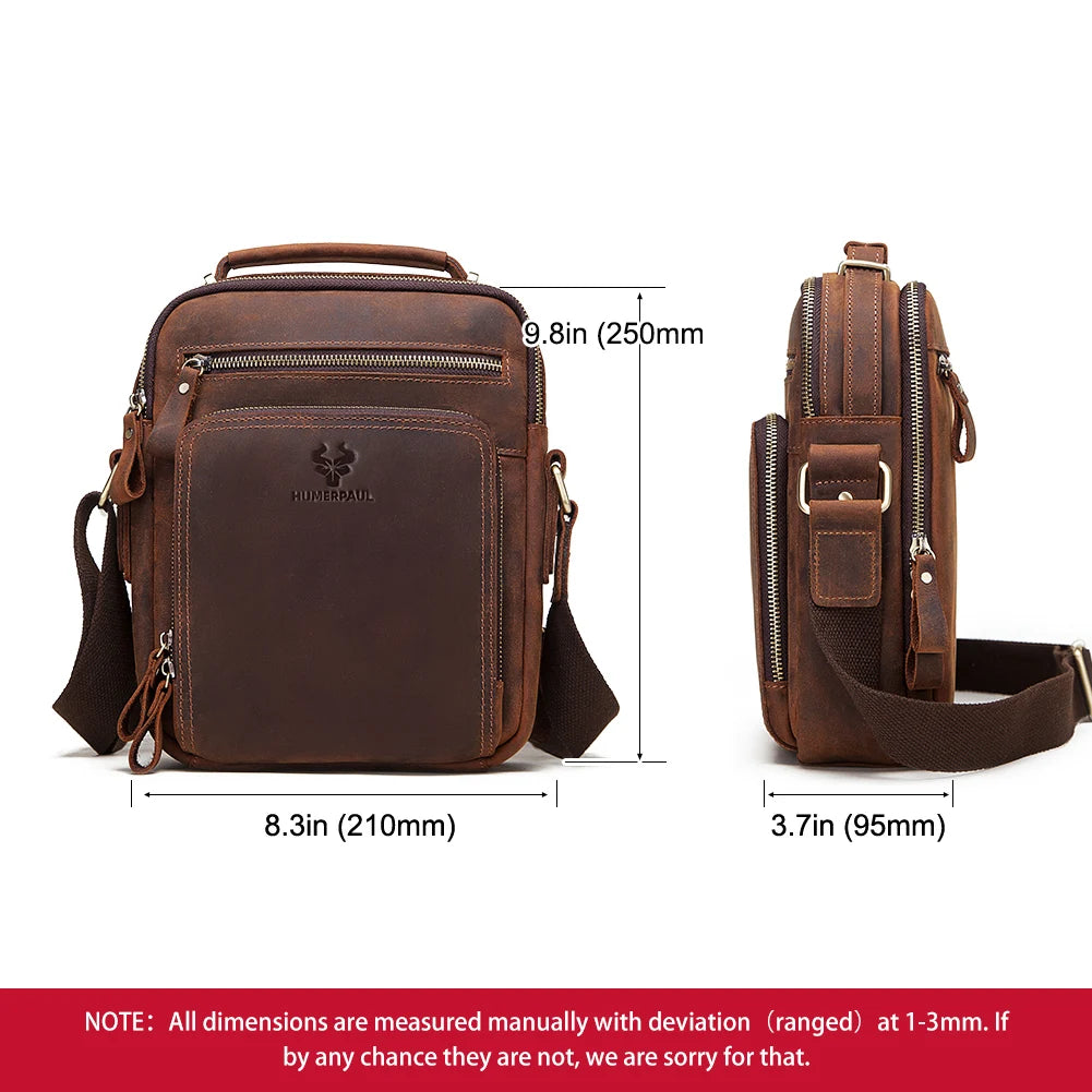Genuine Leather Men's Shoulder Bag Vintage Cross Bags Large Capacity Male Messenger Tote Bag Travel Bolso Hombres
