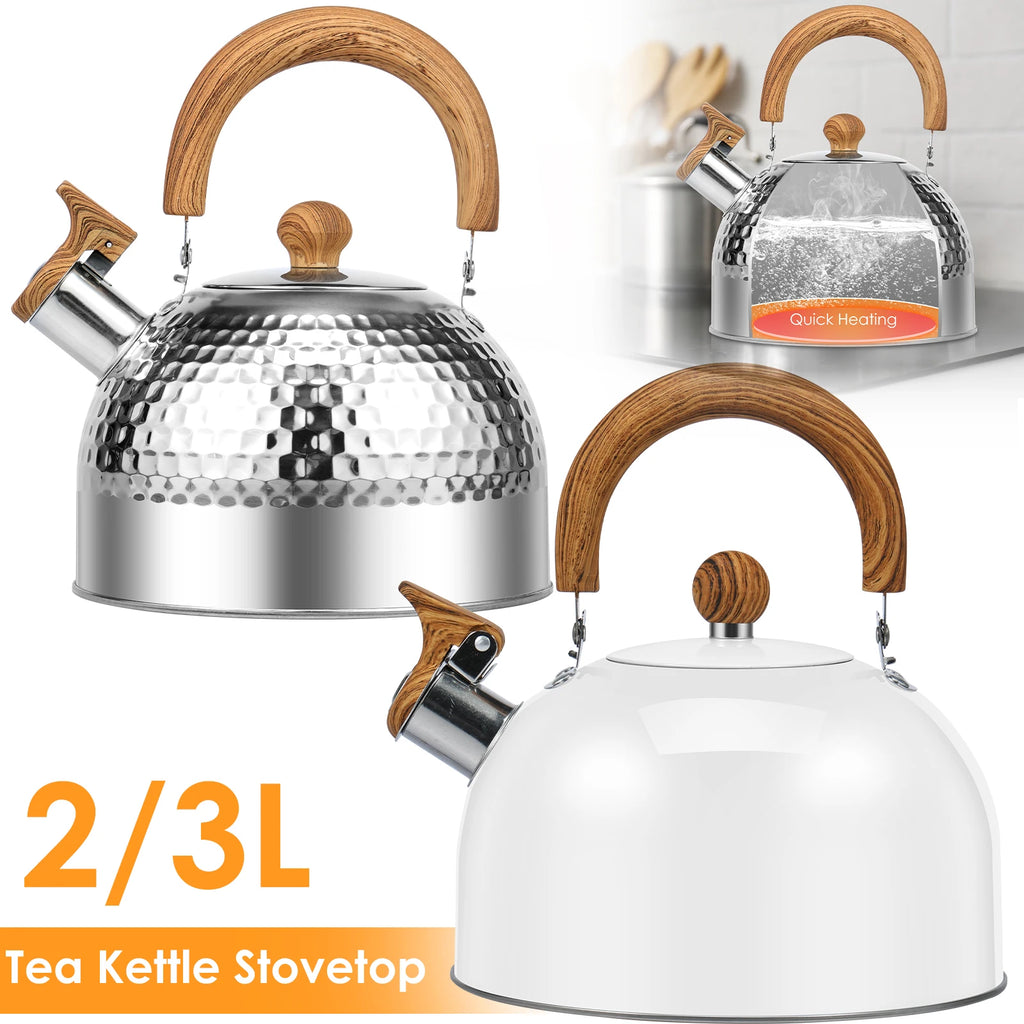 Tea Kettle with Anti-scald Handle Rustproof Whistling Tea Kettle Food Grade Stainless Steel Stove Top 3/2L Tea Pot Kitchen Tool