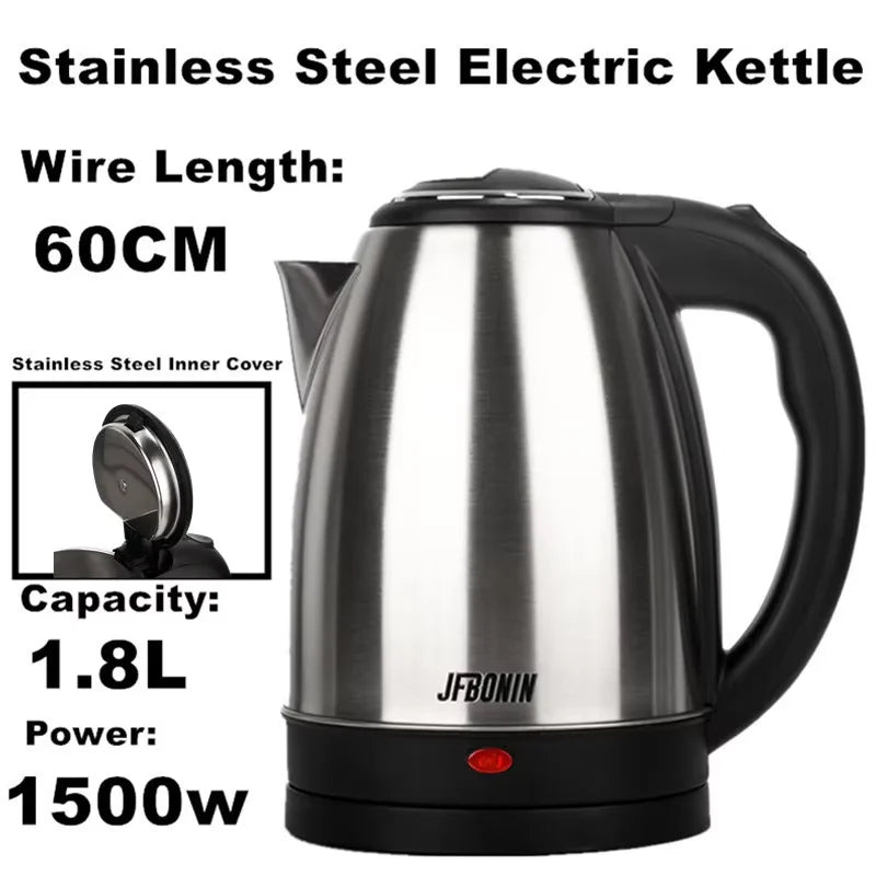 Stainless Steel Electric Kettle 1.8L 220V Silver Black Base Separation Desion Rust-resistant Durable for Home During Travel