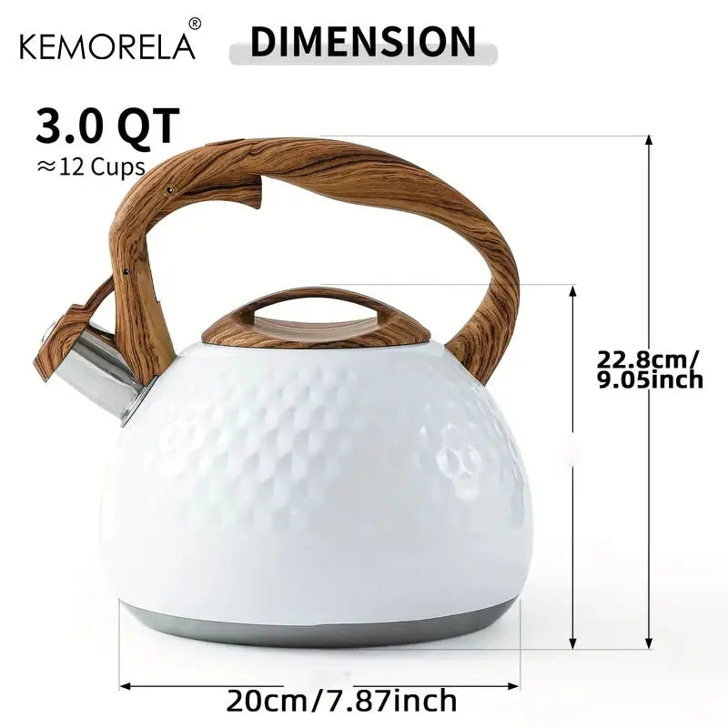 3L Stainless Steel Heat-Resistant Hammer Pattern Whistle Sound Kettle Wooden handle Boiling Kitchenware Gas Induction