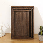 Wooden Rectangular Tea Tray Handmade Classic Wooden Dessert Candy Tea Tray Dinner With Handles Kitchen Decorative Wood Plate