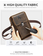 Crazy Horse Skin Men's Wearing Belt Phone Waist Bag Top Layer Cowhide Multi functional Single Shoulder Crossbody Phone Bag