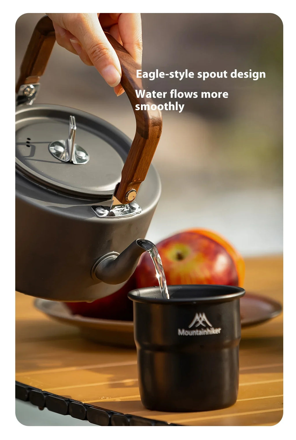 Camping Tea Kettle - Aluminum Alloy Construction, Wooden Handle, Portable Outdoor Kettle for Camping, Hiking, Durable Cookware