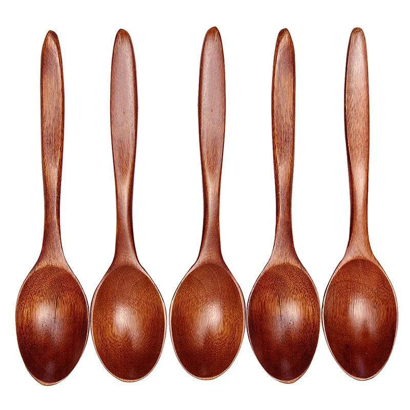 5pcs High Quality Wooden Soup Spoon Simple Design Durable Kitchen Utensil for Cooking Serving and Home Dining Tableware