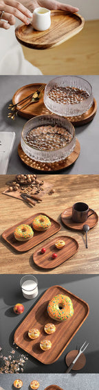 Walnut Wooden Tray Ins Wind Small Wooden Plate Japanese Rectangular Dinner Plate Cake Bread Coffee Tea Solid Wood Plate Tray